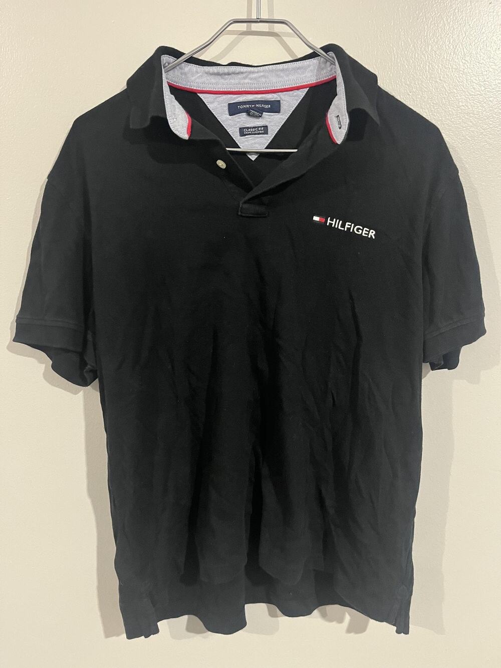 Tommy Hilfiger Shirt Mens M Black Polo Short Sleeve Collared Logo Classic Fit